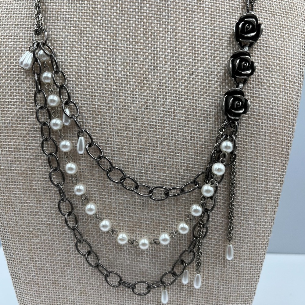 Vintage RACHEL Rose Pearl Multi-Strand Necklace Shabby Chic Romantic Boho Pink - Picture 3 of 9